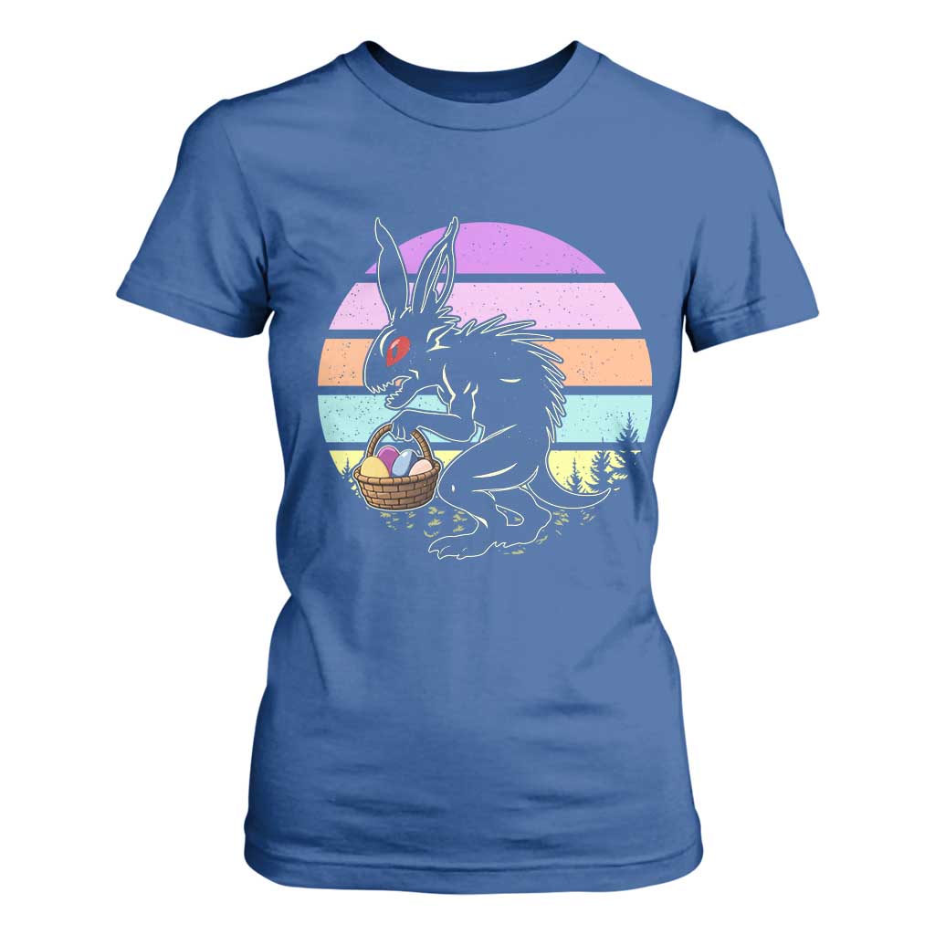 Retro Sunset Chupacabra Easter Egg Hunt T Shirt For Women Cryptid Lover Gift TS12 Royal Blue Print Your Wear