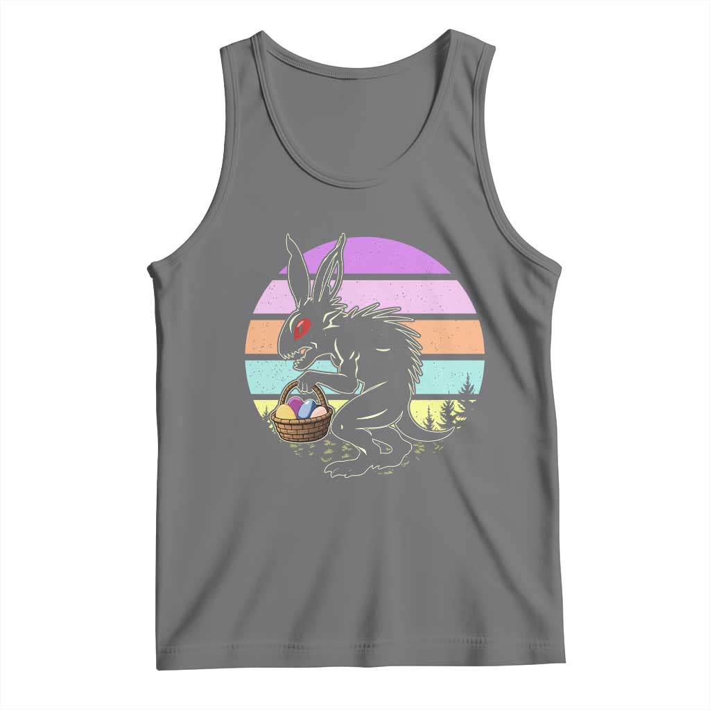 Retro Sunset Chupacabra Easter Egg Hunt Tank Top Cryptid Lover Gift TS12 Black Heather Print Your Wear