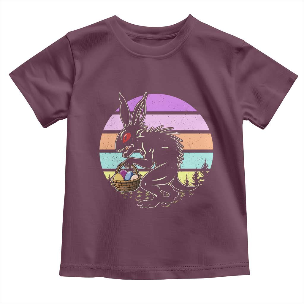 Retro Sunset Chupacabra Easter Egg Hunt Toddler T Shirt Cryptid Lover Gift TS12 Maroon Print Your Wear