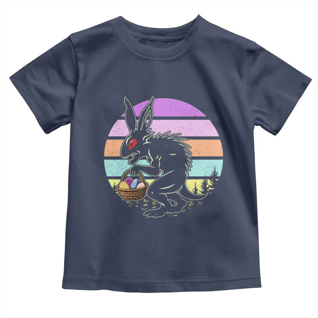 Retro Sunset Chupacabra Easter Egg Hunt Toddler T Shirt Cryptid Lover Gift TS12 Navy Print Your Wear
