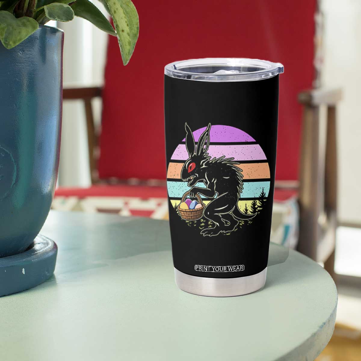 Retro Sunset Chupacabra Easter Egg Hunt Tumbler Cup Cryptid Lover Gift TS12 Print Your Wear