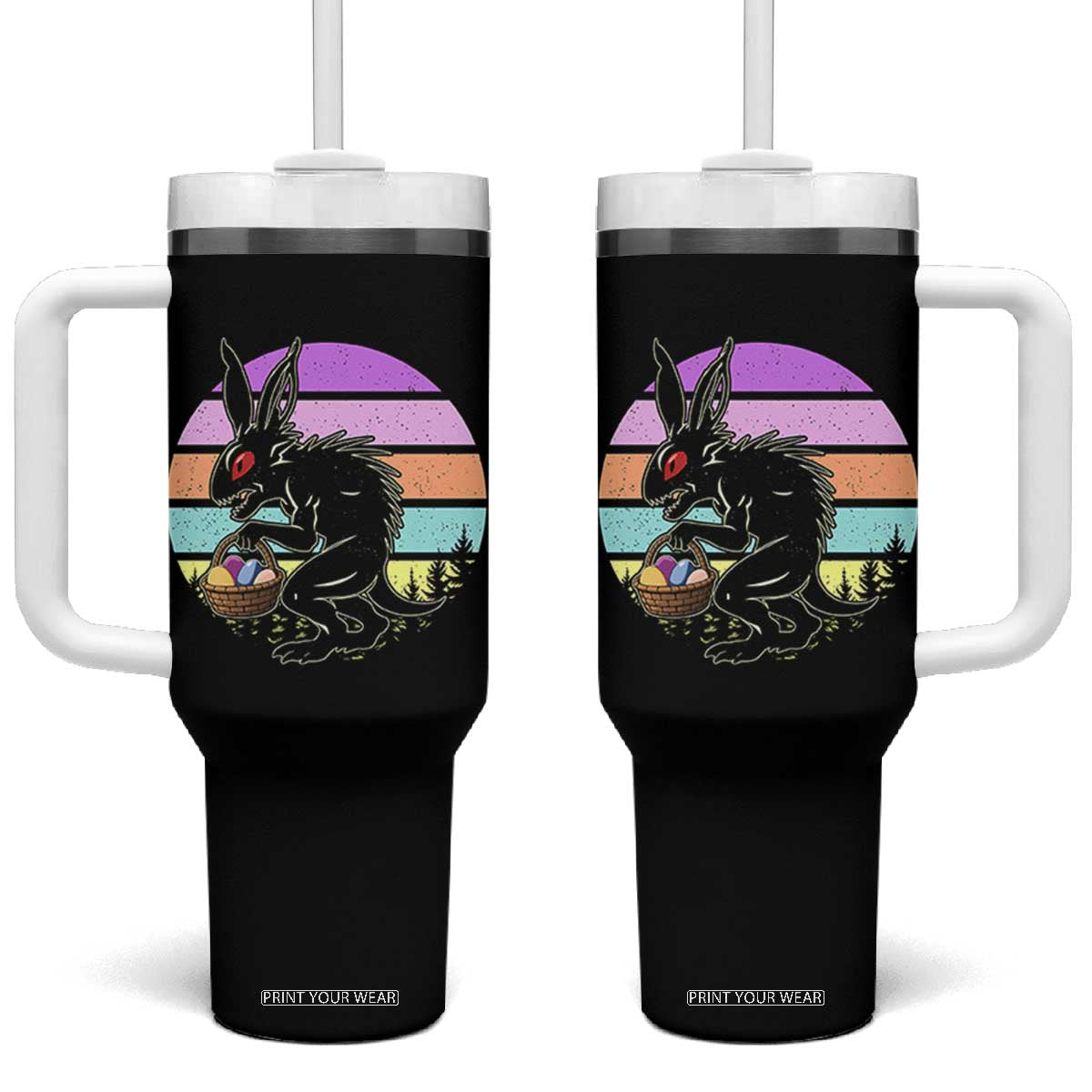 Retro Sunset Chupacabra Easter Egg Hunt Tumbler With Handle Cryptid Lover Gift TS12 One Size: 40 oz Black Print Your Wear
