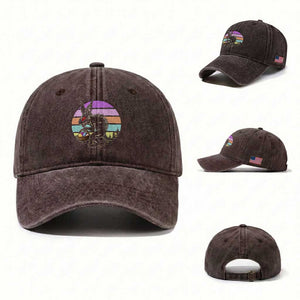Retro Sunset Chupacabra Easter Egg Hunt Washed Cotton Baseball Cap Cryptid Lover Gift TS12 Washed Cap Universal Fit Dark Brown Print Your Wear