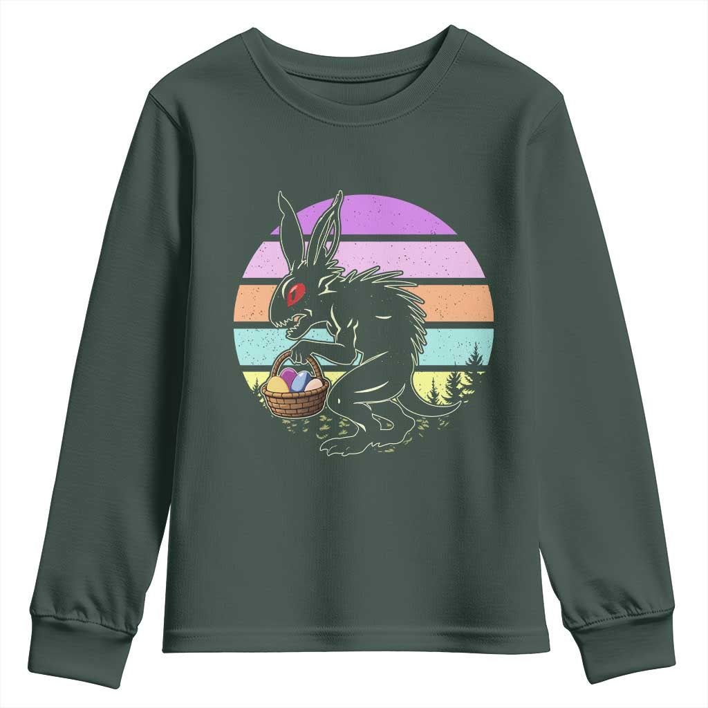 Retro Sunset Chupacabra Easter Egg Hunt Youth Sweatshirt Cryptid Lover Gift TS12 Dark Forest Green Print Your Wear