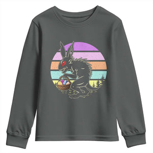 Retro Sunset Chupacabra Easter Egg Hunt Youth Sweatshirt Cryptid Lover Gift TS12 Dark Heather Print Your Wear