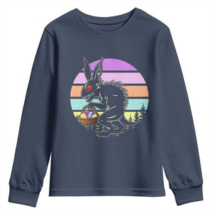Retro Sunset Chupacabra Easter Egg Hunt Youth Sweatshirt Cryptid Lover Gift TS12 Navy Print Your Wear