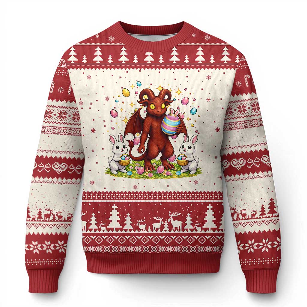 Jersey Devil Easter Egg Hunt Ugly Christmas Sweater Funny Pine Barrens Folklore Gift TS12 Beige Red Print Your Wear