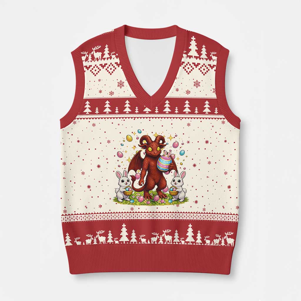 Jersey Devil Easter Egg Hunt V-Neck Knit Sweater Vest Funny Pine Barrens Folklore Gift TS12 Beige Red Print Your Wear