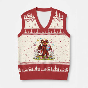 Jersey Devil Easter Egg Hunt V-Neck Knit Sweater Vest Funny Pine Barrens Folklore Gift TS12 Beige Red Print Your Wear