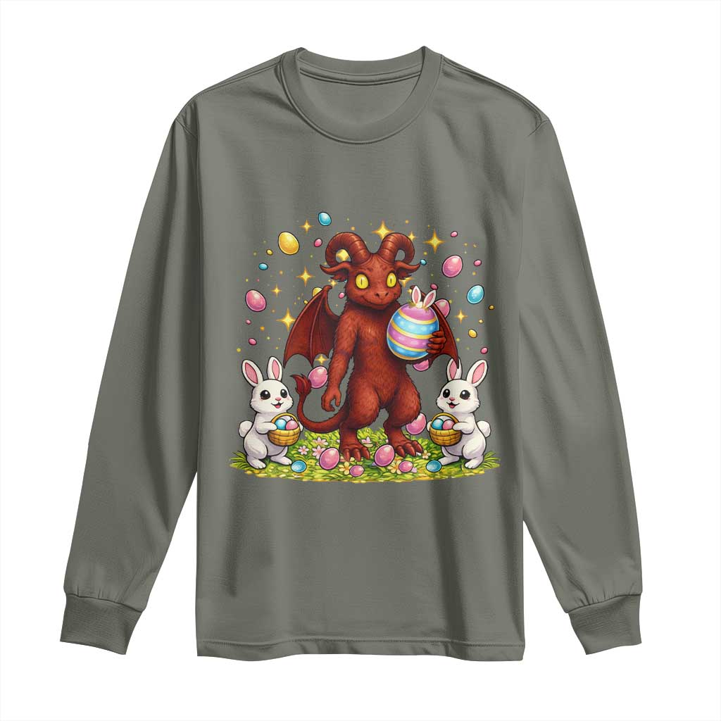 Jersey Devil Easter Egg Hunt Long Sleeve Shirt Funny Pine Barrens Folklore Gift TS12 Military Green Print Your Wear