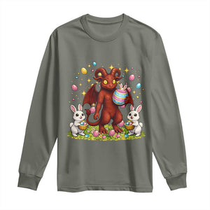 Jersey Devil Easter Egg Hunt Long Sleeve Shirt Funny Pine Barrens Folklore Gift TS12 Military Green Print Your Wear