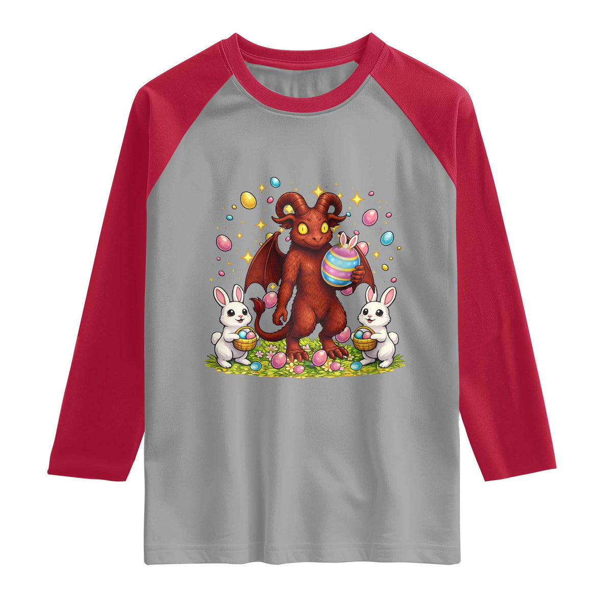Jersey Devil Easter Egg Hunt Raglan Shirt Funny Pine Barrens Folklore Gift TS12 Sport Gray Red Print Your Wear