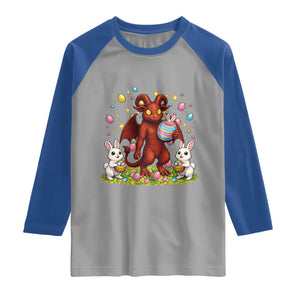Jersey Devil Easter Egg Hunt Raglan Shirt Funny Pine Barrens Folklore Gift TS12 Sport Gray Royal Print Your Wear