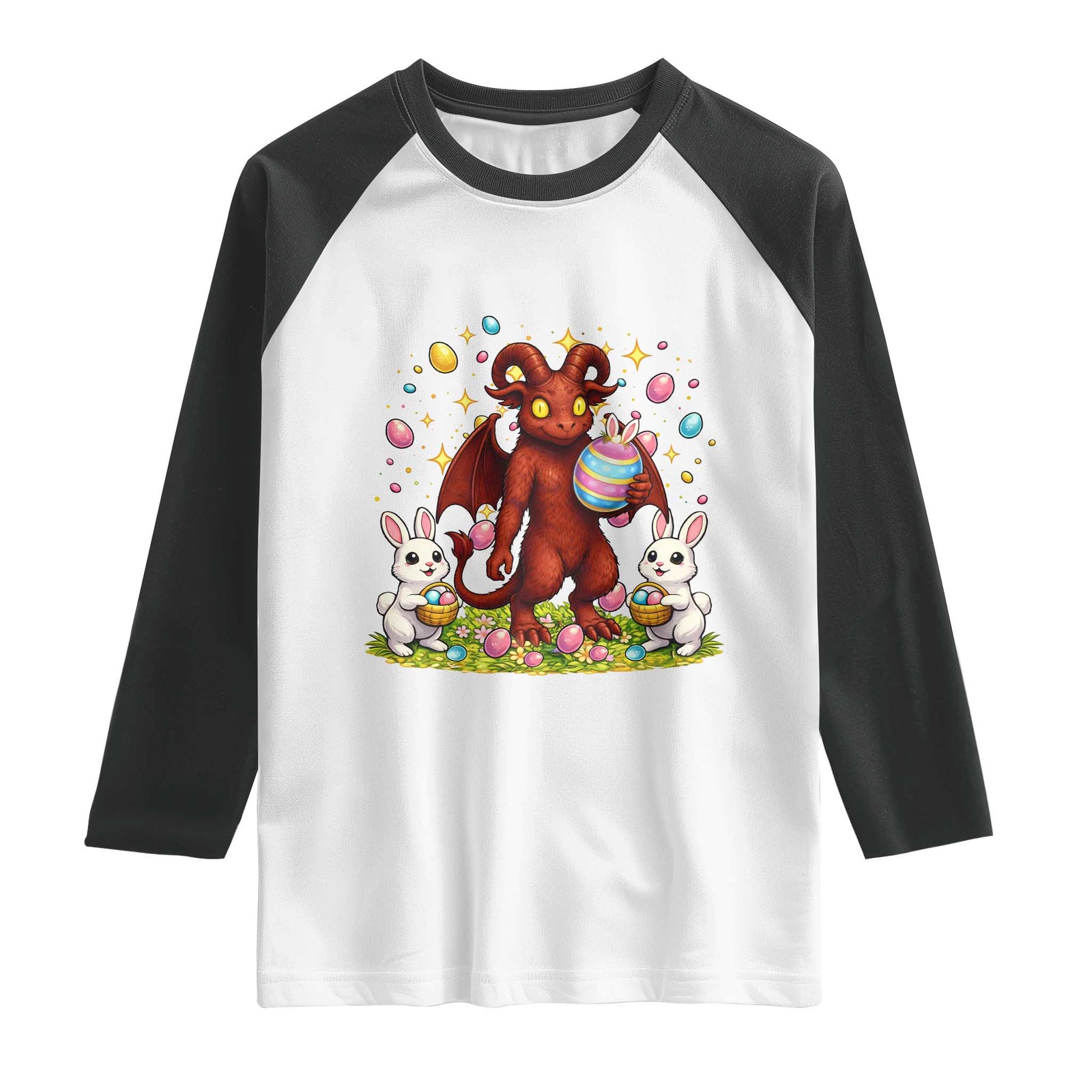 Jersey Devil Easter Egg Hunt Raglan Shirt Funny Pine Barrens Folklore Gift TS12 White Black Print Your Wear