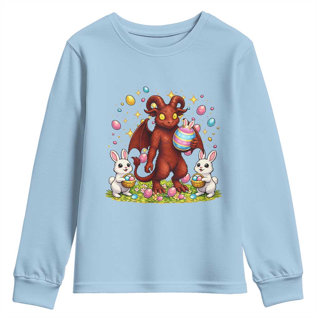 Jersey Devil Easter Egg Hunt Youth Sweatshirt Funny Pine Barrens Folklore Gift TS12 Light Blue Print Your Wear