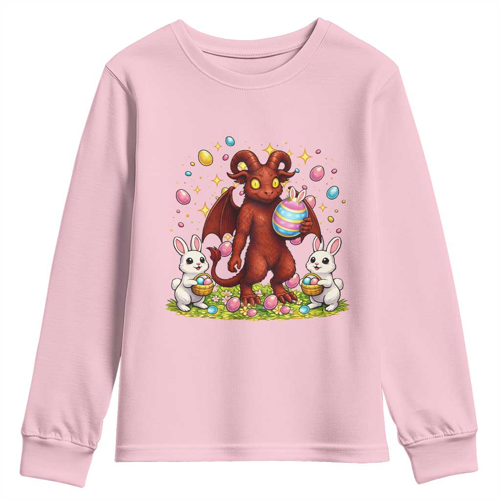 Jersey Devil Easter Egg Hunt Youth Sweatshirt Funny Pine Barrens Folklore Gift TS12 Light Pink Print Your Wear