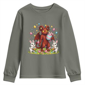 Jersey Devil Easter Egg Hunt Youth Sweatshirt Funny Pine Barrens Folklore Gift TS12 Military Green Print Your Wear