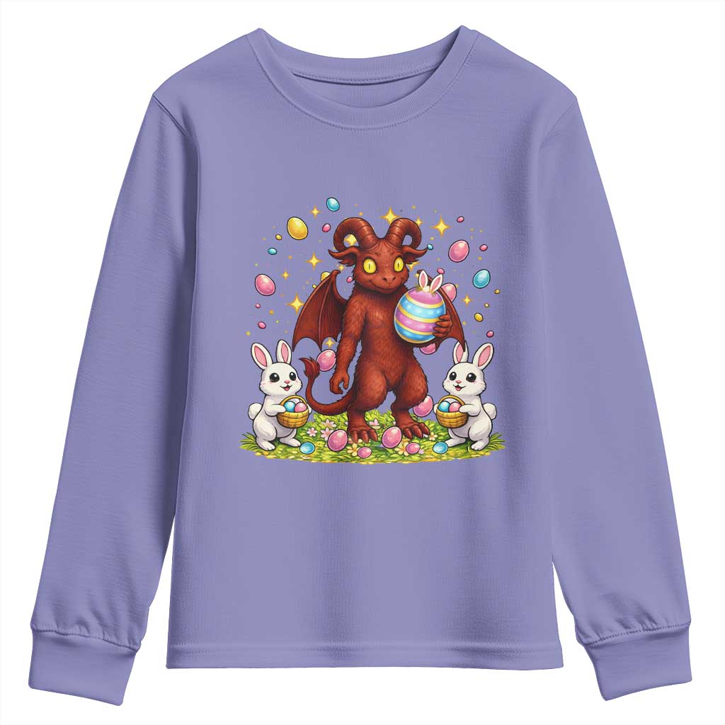 Jersey Devil Easter Egg Hunt Youth Sweatshirt Funny Pine Barrens Folklore Gift TS12 Violet Print Your Wear