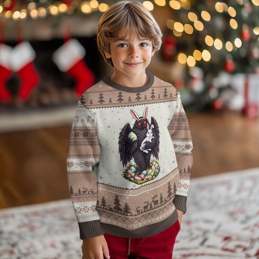 Funny Mothman Bunny Ears Ugly Christmas Sweater Point Pleasant Cryptid Lover Gift TS12 Mocha Mousse Print Your Wear