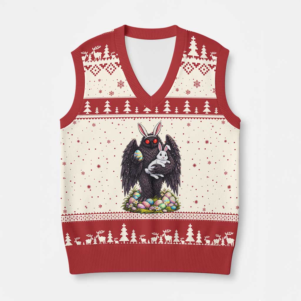 Funny Mothman Bunny Ears V-Neck Knit Sweater Vest Point Pleasant Cryptid Lover Gift TS12 Beige Red Print Your Wear