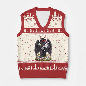 Funny Mothman Bunny Ears V-Neck Knit Sweater Vest Point Pleasant Cryptid Lover Gift TS12 Beige Red Print Your Wear