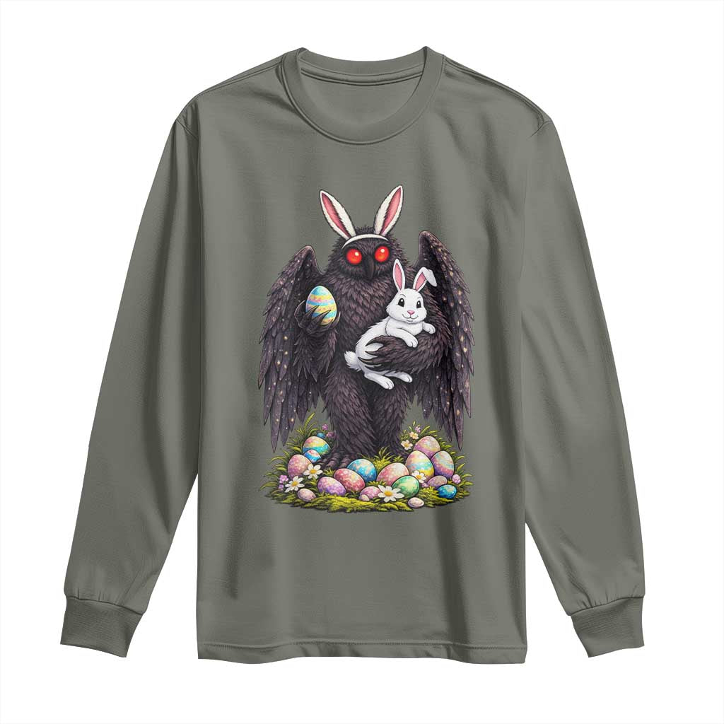 Funny Mothman Bunny Ears Long Sleeve Shirt Point Pleasant Cryptid Lover Gift TS12 Military Green Print Your Wear