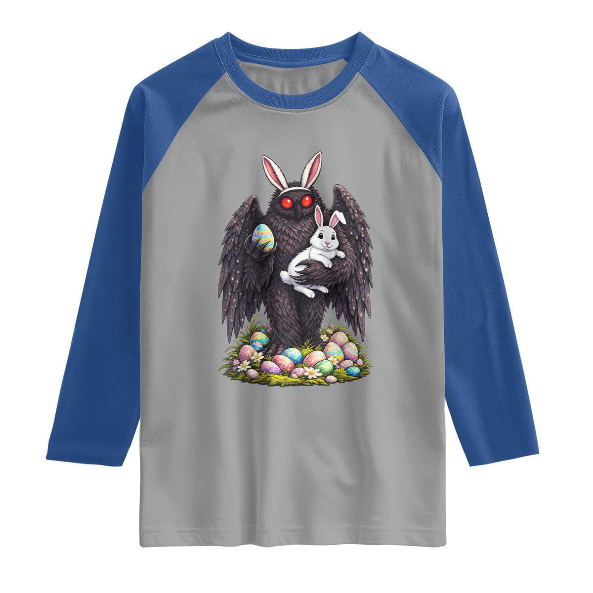 Funny Mothman Bunny Ears Raglan Shirt Point Pleasant Cryptid Lover Gift TS12 Sport Gray Royal Print Your Wear