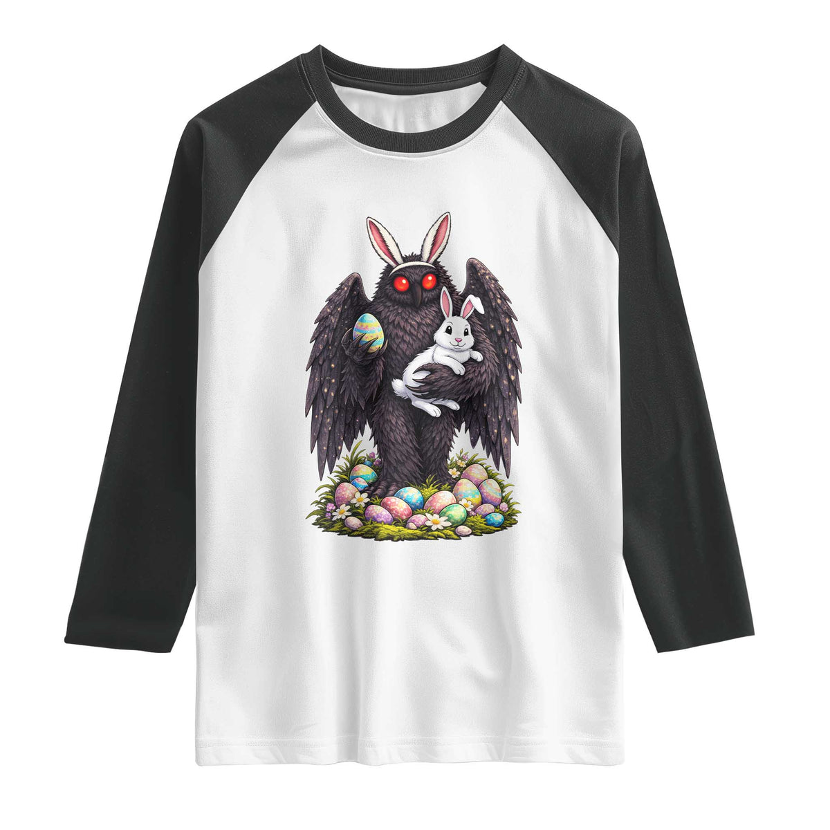 Funny Mothman Bunny Ears Raglan Shirt Point Pleasant Cryptid Lover Gift TS12 White Black Print Your Wear