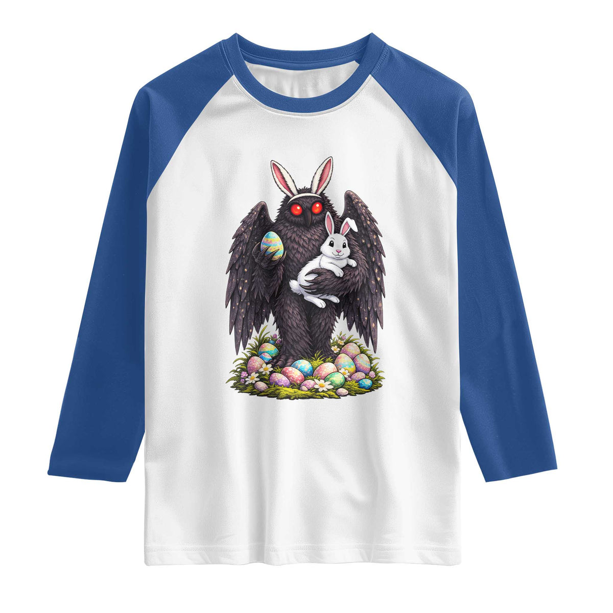 Funny Mothman Bunny Ears Raglan Shirt Point Pleasant Cryptid Lover Gift TS12 White Royal Print Your Wear