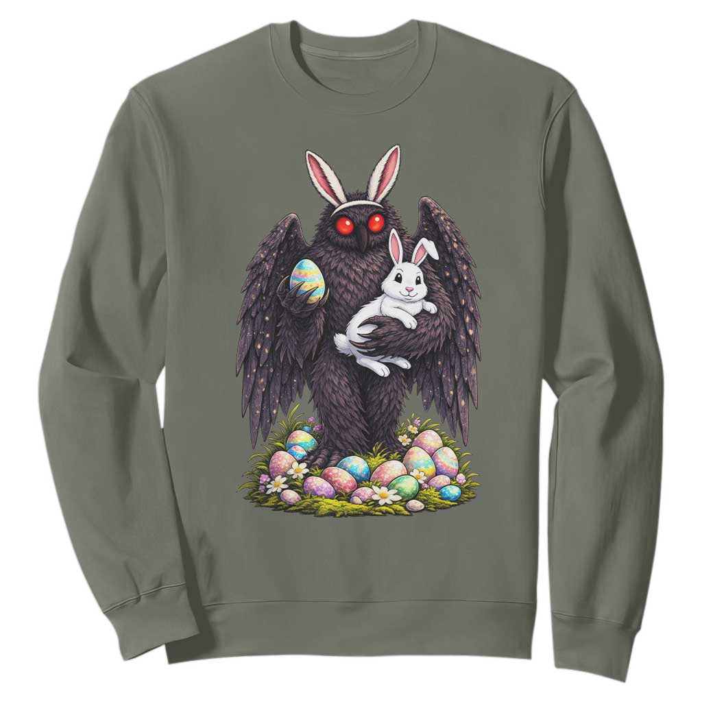 Funny Mothman Bunny Ears Sweatshirt Point Pleasant Cryptid Lover Gift TS12 Military Green Print Your Wear