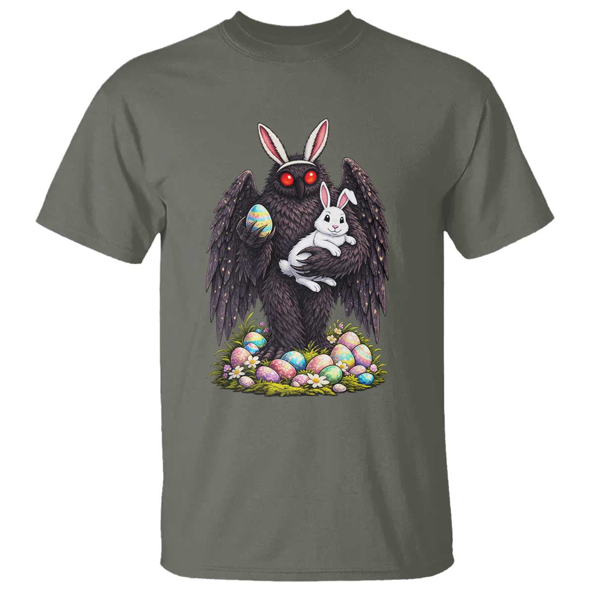Funny Mothman Bunny Ears T Shirt Point Pleasant Cryptid Lover Gift TS12 Military Green Print Your Wear