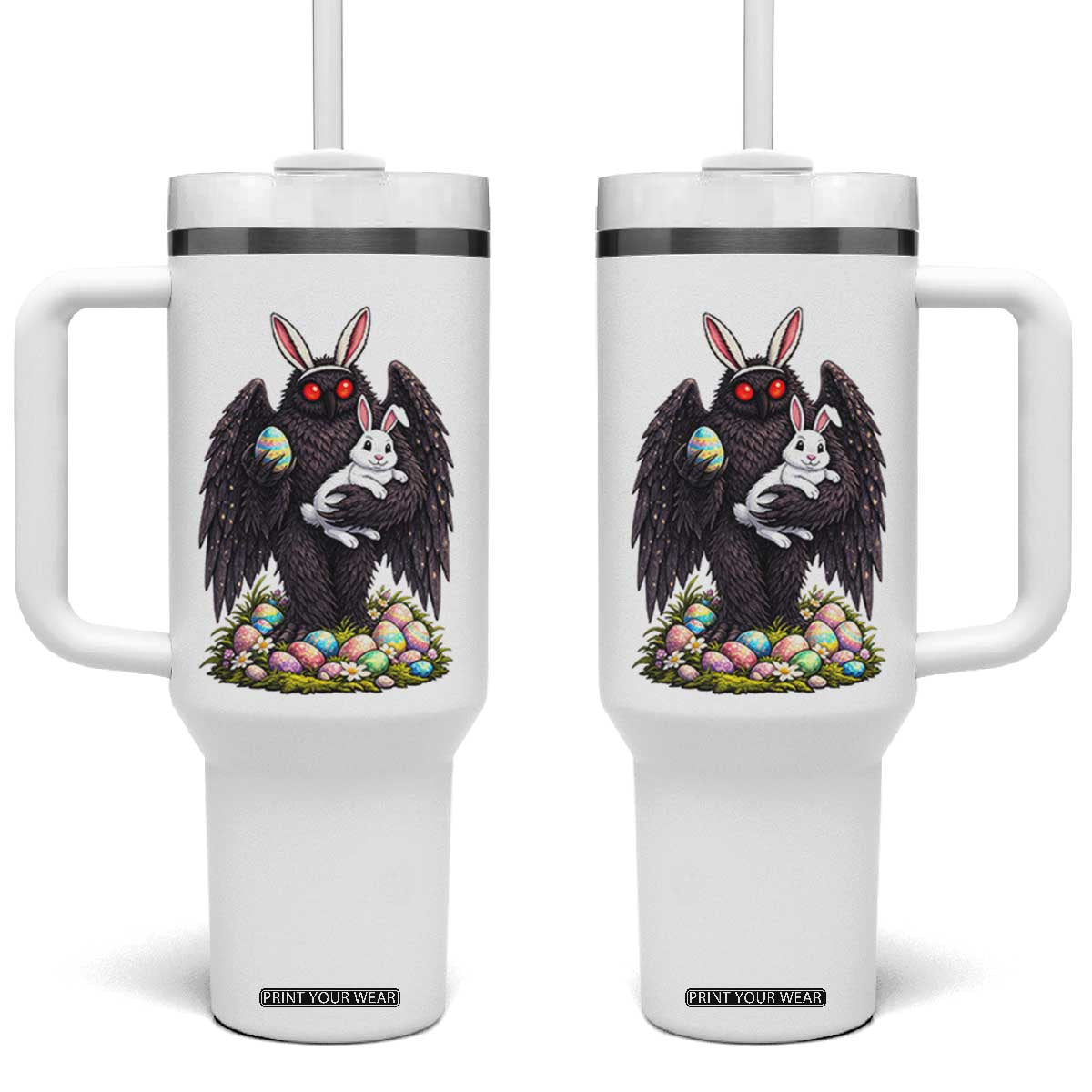 Funny Mothman Bunny Ears Tumbler With Handle Point Pleasant Cryptid Lover Gift TS12 One Size: 40 oz White Print Your Wear