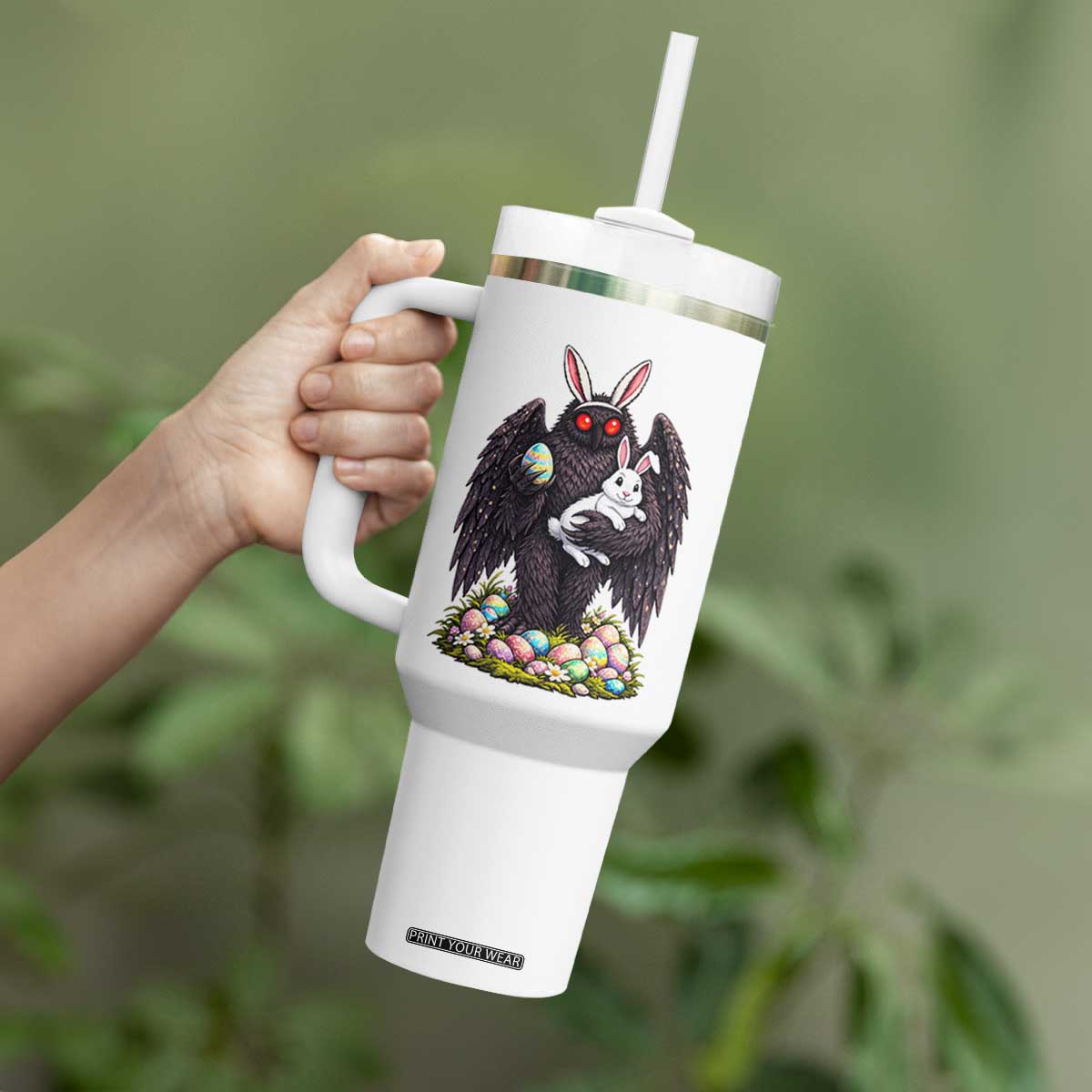Funny Mothman Bunny Ears Tumbler With Handle Point Pleasant Cryptid Lover Gift TS12 Print Your Wear