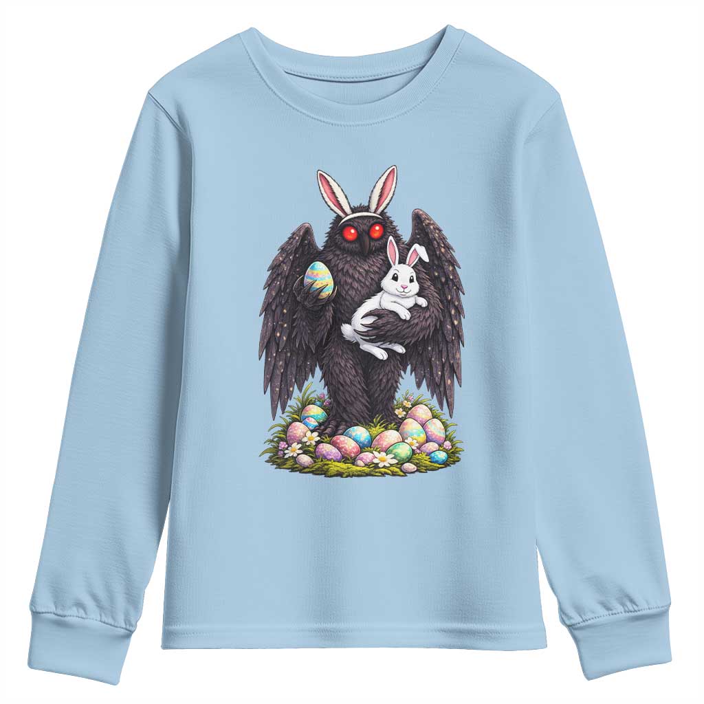 Funny Mothman Bunny Ears Youth Sweatshirt Point Pleasant Cryptid Lover Gift TS12 Light Blue Print Your Wear