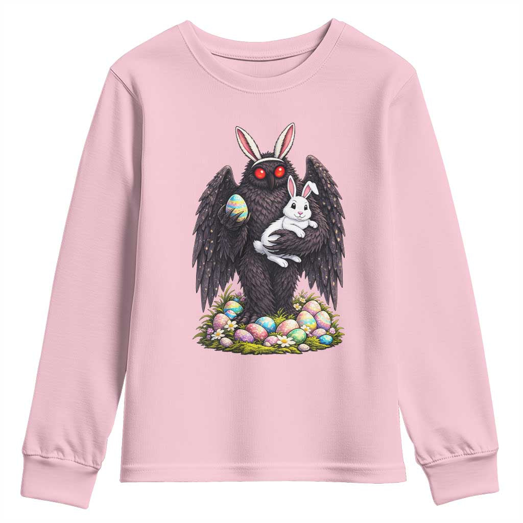 Funny Mothman Bunny Ears Youth Sweatshirt Point Pleasant Cryptid Lover Gift TS12 Light Pink Print Your Wear