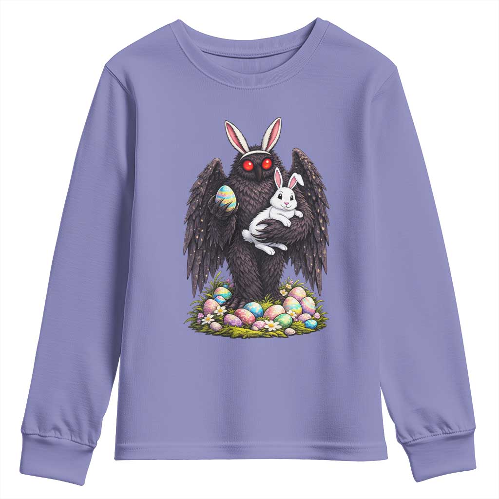 Funny Mothman Bunny Ears Youth Sweatshirt Point Pleasant Cryptid Lover Gift TS12 Violet Print Your Wear