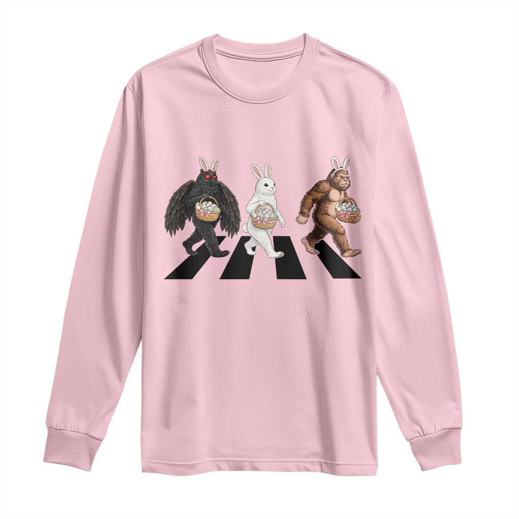 Funny Easter Bunny Bigfoot Mothman Long Sleeve Shirt Cryptid Lover Gift TS12 Light Pink Print Your Wear