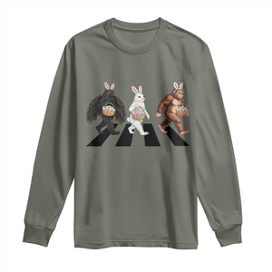 Funny Easter Bunny Bigfoot Mothman Long Sleeve Shirt Cryptid Lover Gift TS12 Military Green Print Your Wear