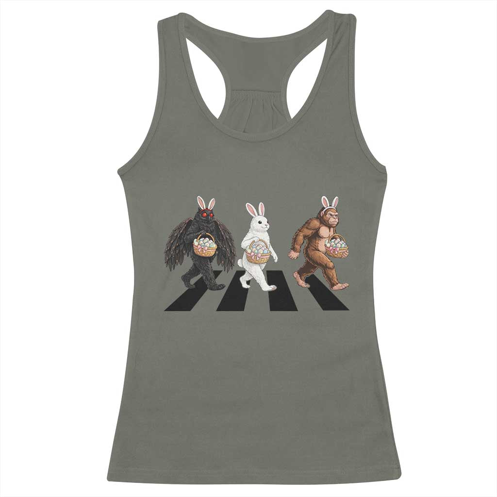 Funny Easter Bunny Bigfoot Mothman Racerback Tank Top Cryptid Lover Gift TS12 Military Green Print Your Wear