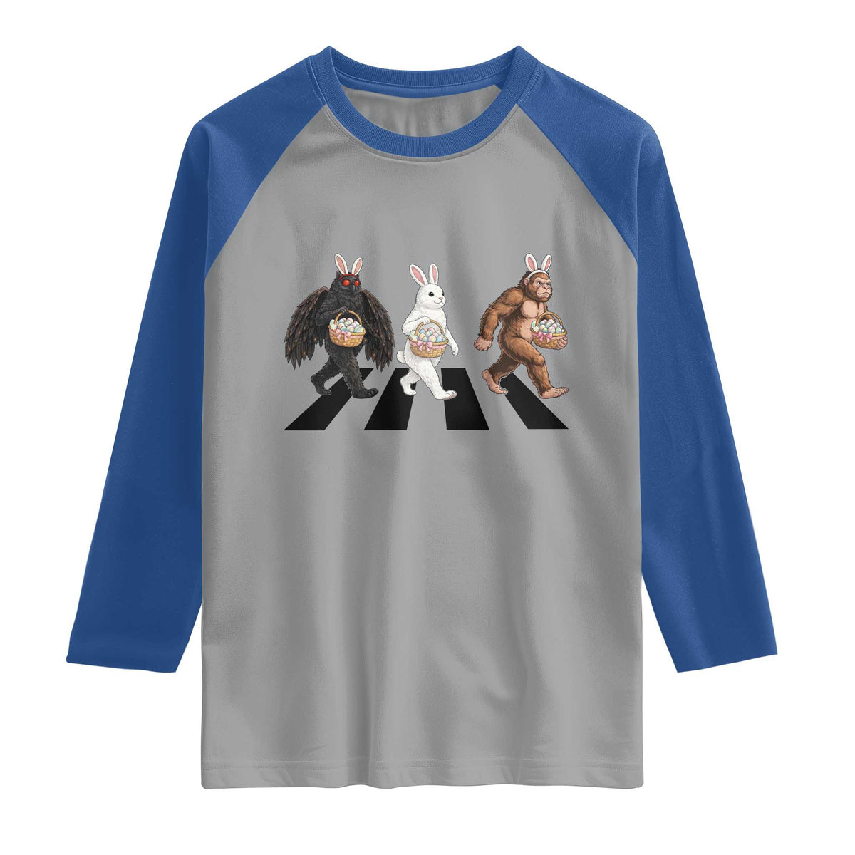 Funny Easter Bunny Bigfoot Mothman Raglan Shirt Cryptid Lover Gift TS12 Sport Gray Royal Print Your Wear