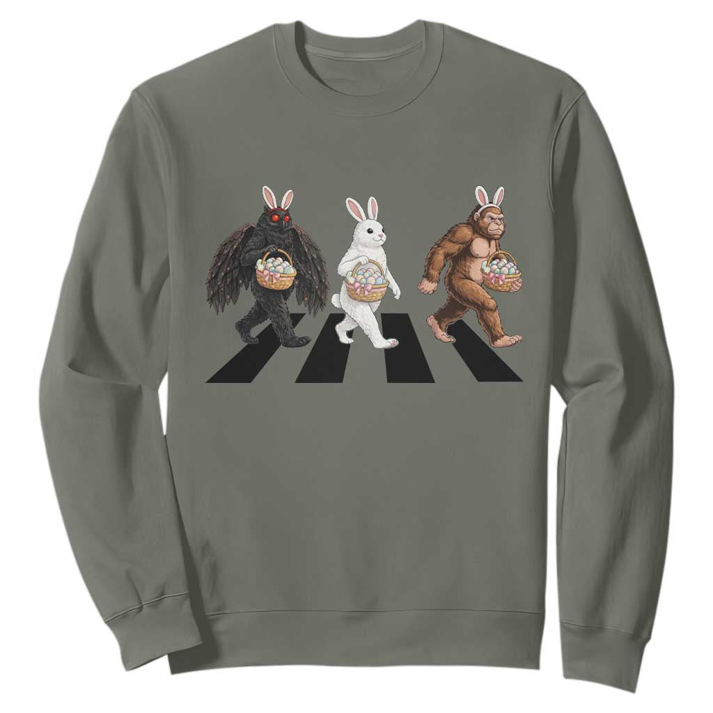 Funny Easter Bunny Bigfoot Mothman Sweatshirt Cryptid Lover Gift TS12 Military Green Print Your Wear