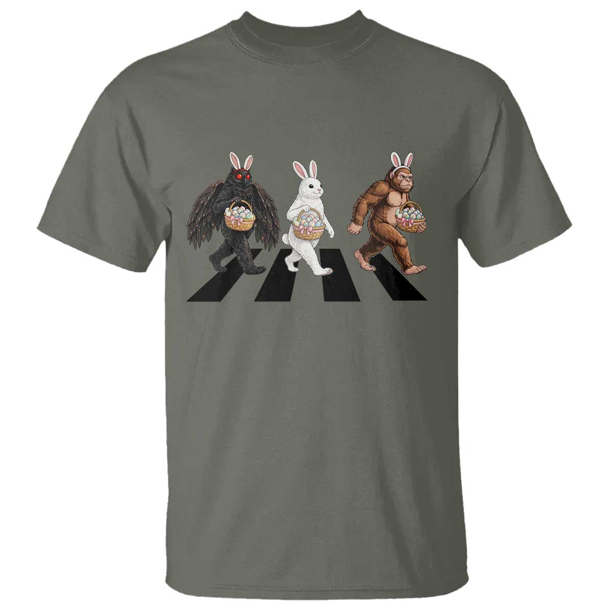 Funny Easter Bunny Bigfoot Mothman T Shirt Cryptid Lover Gift TS12 Military Green Print Your Wear