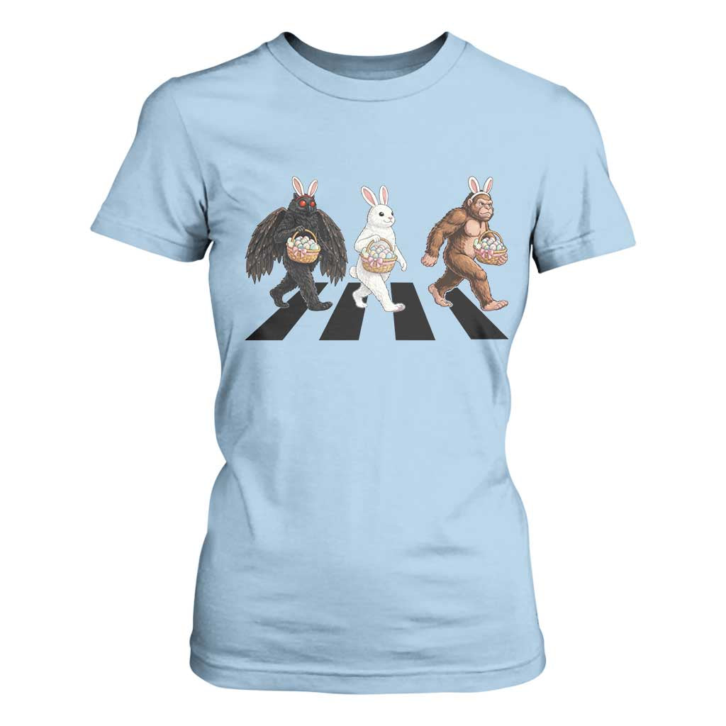 Funny Easter Bunny Bigfoot Mothman T Shirt For Women Cryptid Lover Gift TS12 Light Blue Print Your Wear