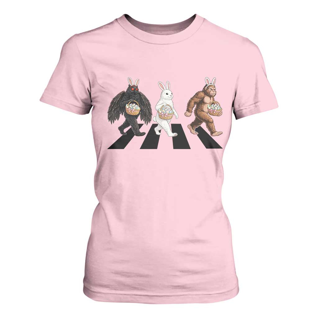 Funny Easter Bunny Bigfoot Mothman T Shirt For Women Cryptid Lover Gift TS12 Light Pink Print Your Wear