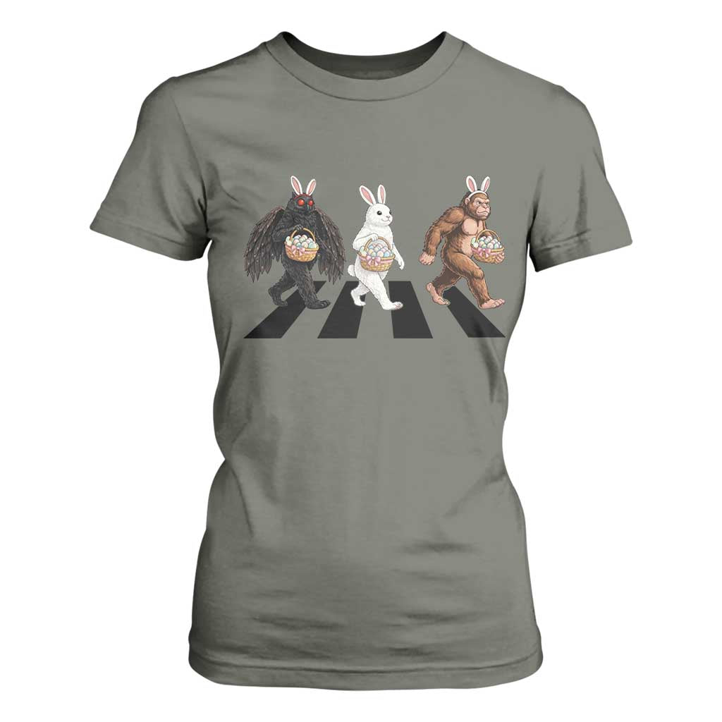 Funny Easter Bunny Bigfoot Mothman T Shirt For Women Cryptid Lover Gift TS12 Military Green Print Your Wear