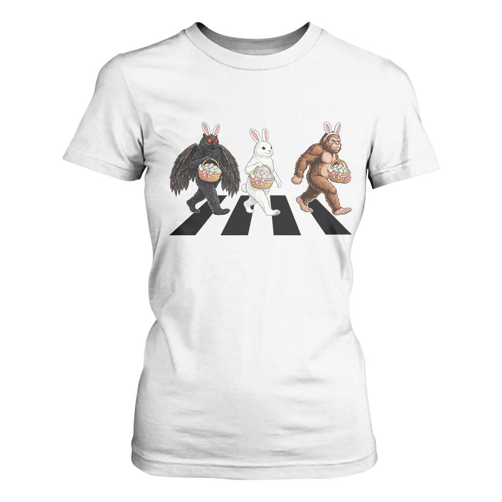 Funny Easter Bunny Bigfoot Mothman T Shirt For Women Cryptid Lover Gift TS12 White Print Your Wear