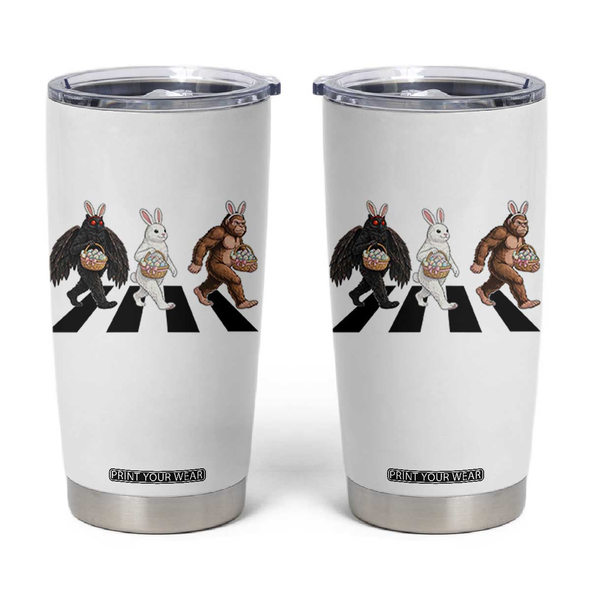 Funny Easter Bunny Bigfoot Mothman Tumbler Cup Cryptid Lover Gift TS12 White Print Your Wear