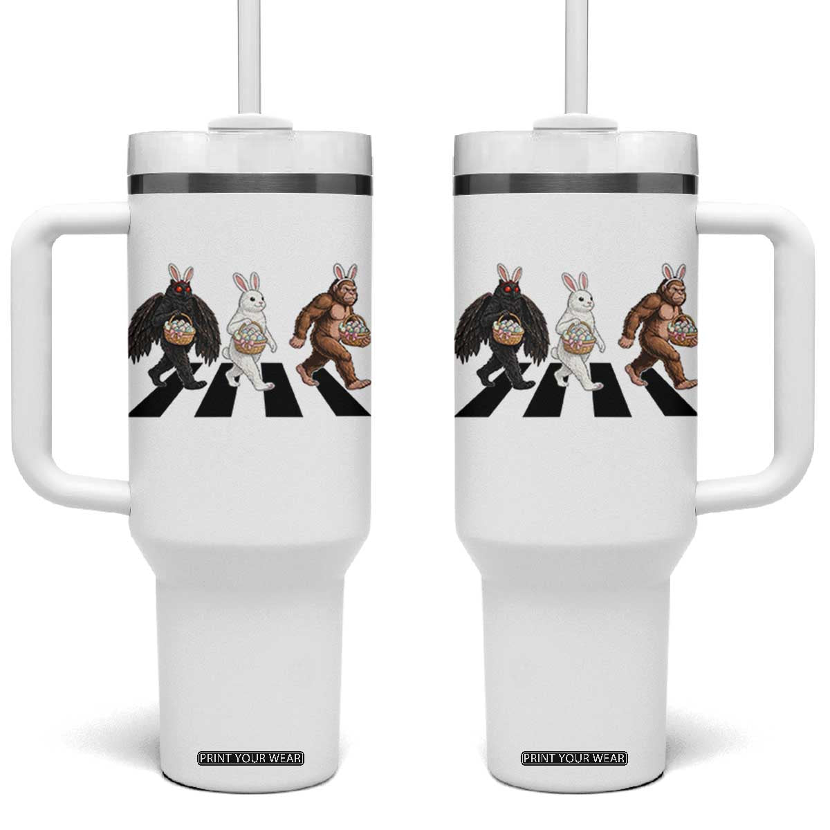 Funny Easter Bunny Bigfoot Mothman Tumbler With Handle Cryptid Lover Gift TS12 One Size: 40 oz White Print Your Wear