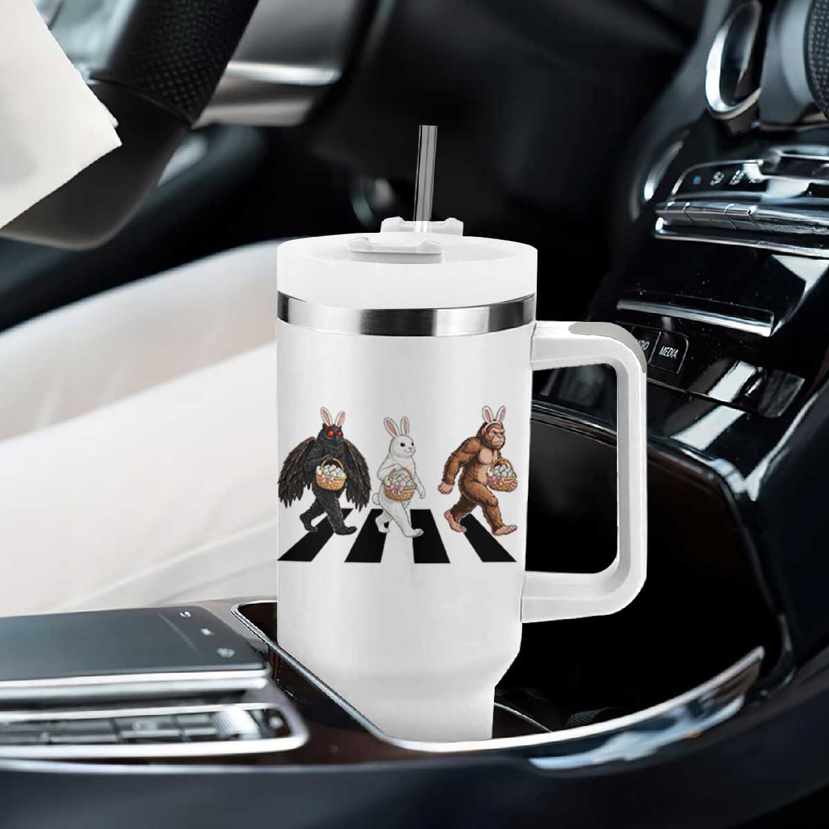 Funny Easter Bunny Bigfoot Mothman Tumbler With Handle Cryptid Lover Gift TS12 Print Your Wear