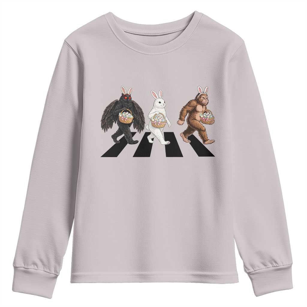 Funny Easter Bunny Bigfoot Mothman Youth Sweatshirt Cryptid Lover Gift TS12 Ice Gray Print Your Wear